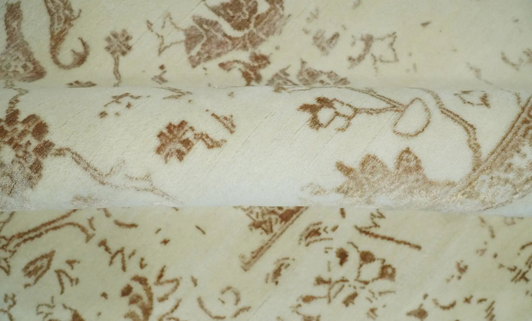 9x12 Fine Hand Knotted Beige and Brown Traditional Vintage Style Wool and Silk Rug by The Rug Decor