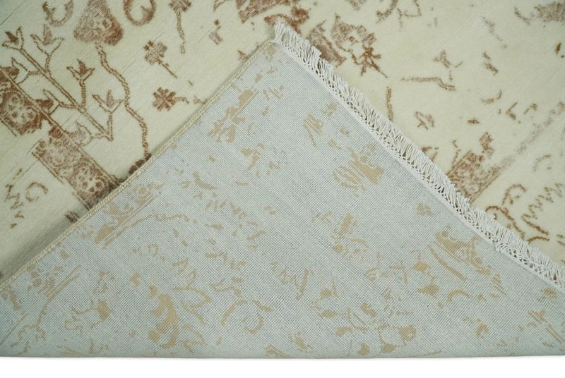 9x12 Fine Hand Knotted Beige and Brown Traditional Vintage Style Wool and Silk Rug by The Rug Decor