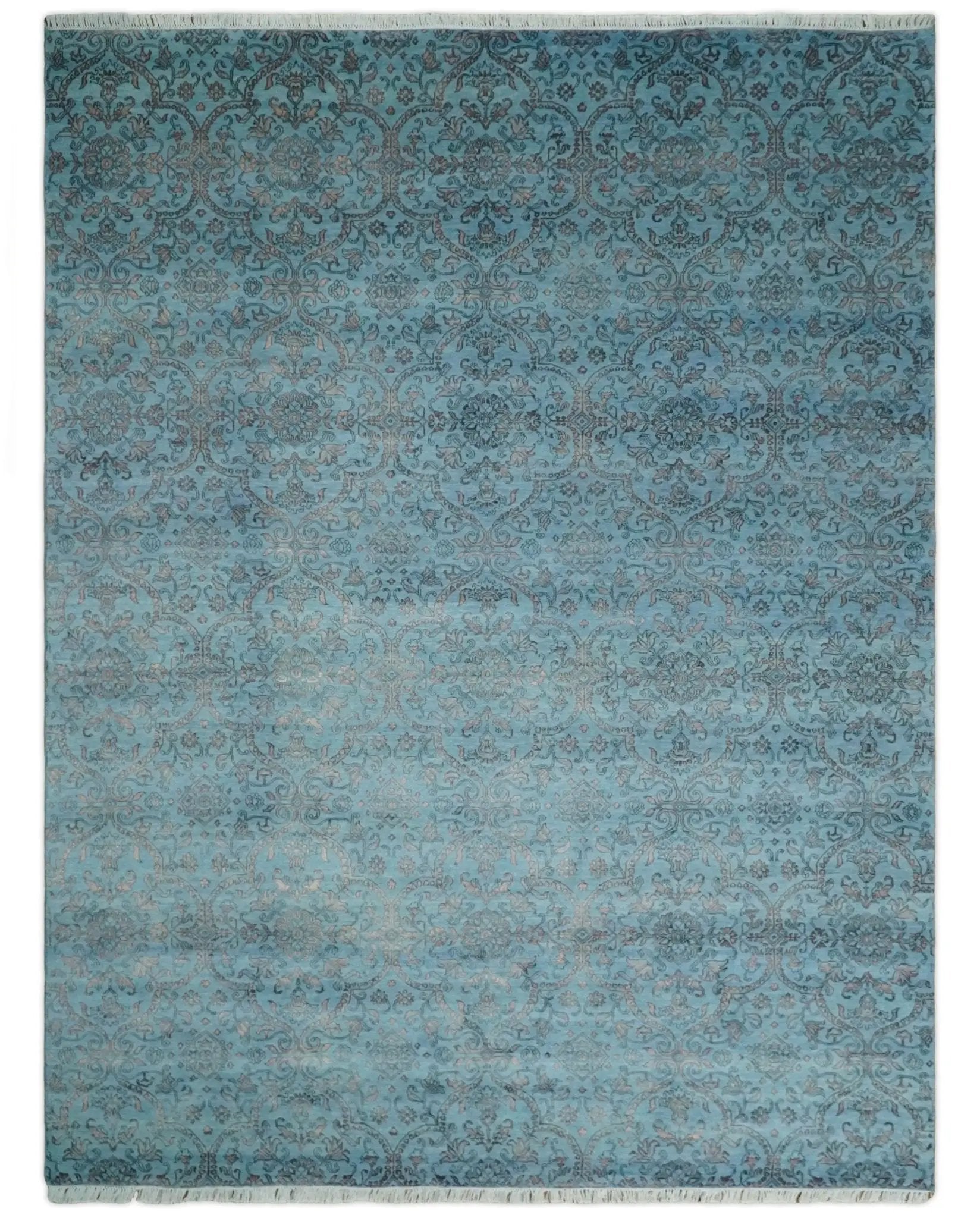 9x12 Fine Hand Knotted Blue and Brown Traditional Persian Wool and Silk Area Rug by The Rug Decor