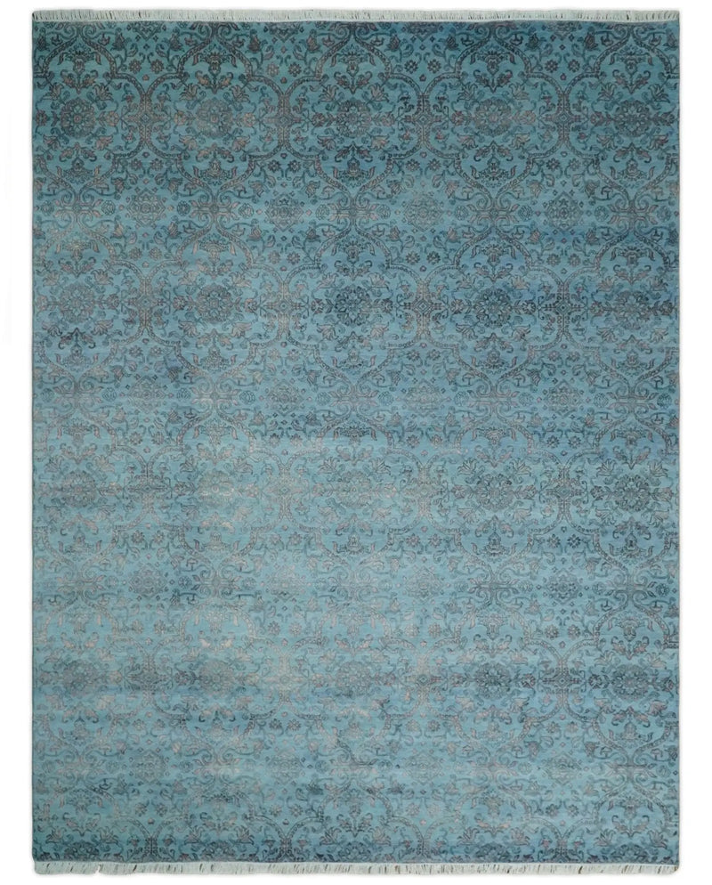 9x12 Fine Hand Knotted Blue and Brown Traditional Persian Wool and Silk Area Rug by The Rug Decor