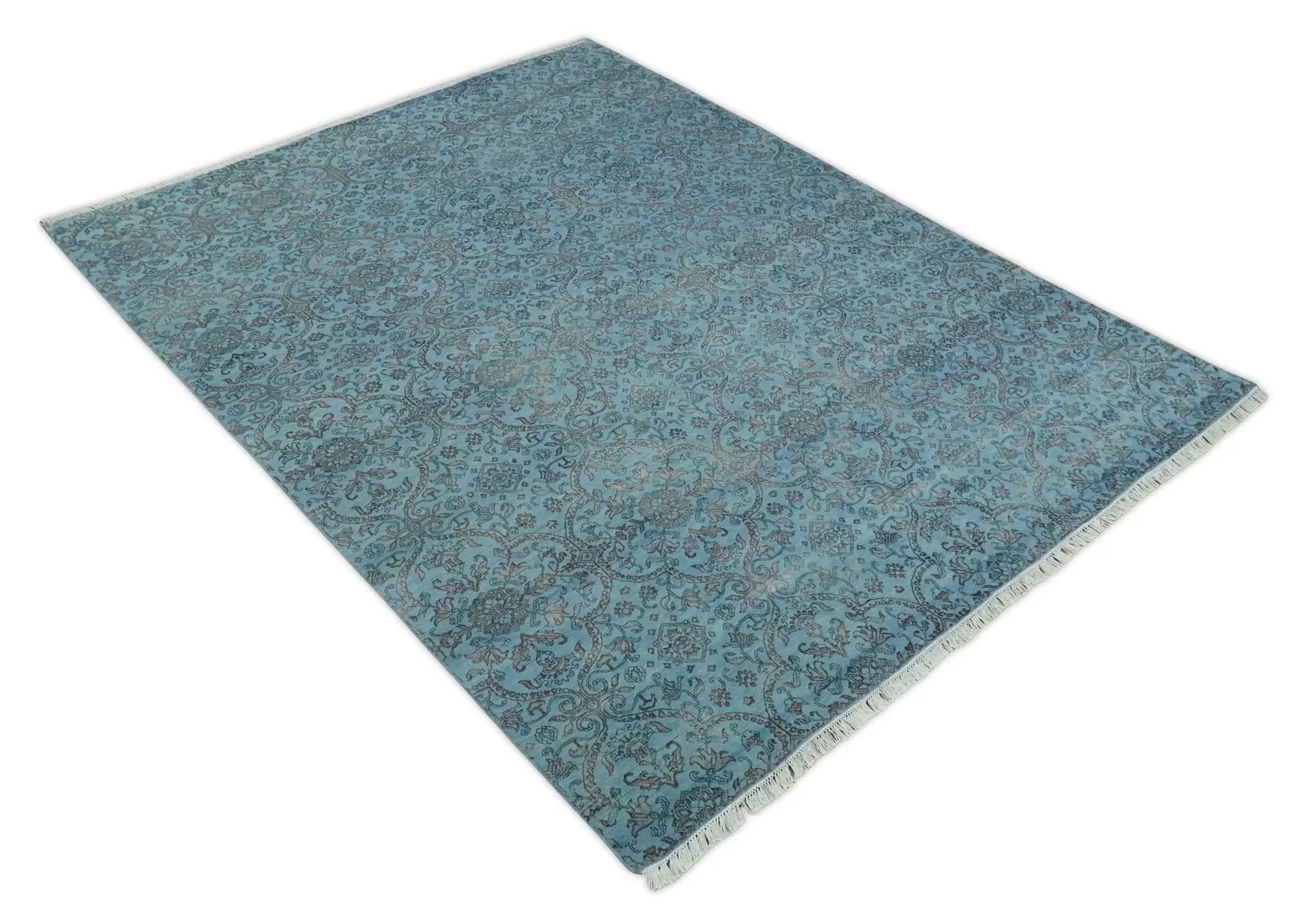 9x12 Fine Hand Knotted Blue and Brown Traditional Persian Wool and Silk Area Rug by The Rug Decor
