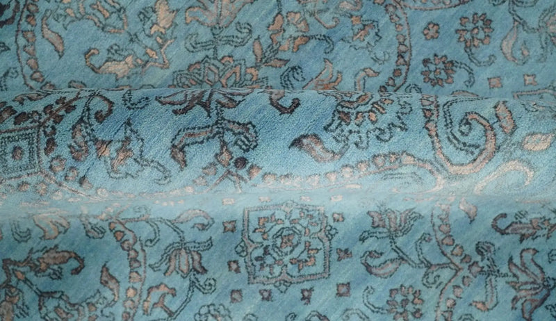 9x12 Fine Hand Knotted Blue and Brown Traditional Persian Wool and Silk Area Rug by The Rug Decor
