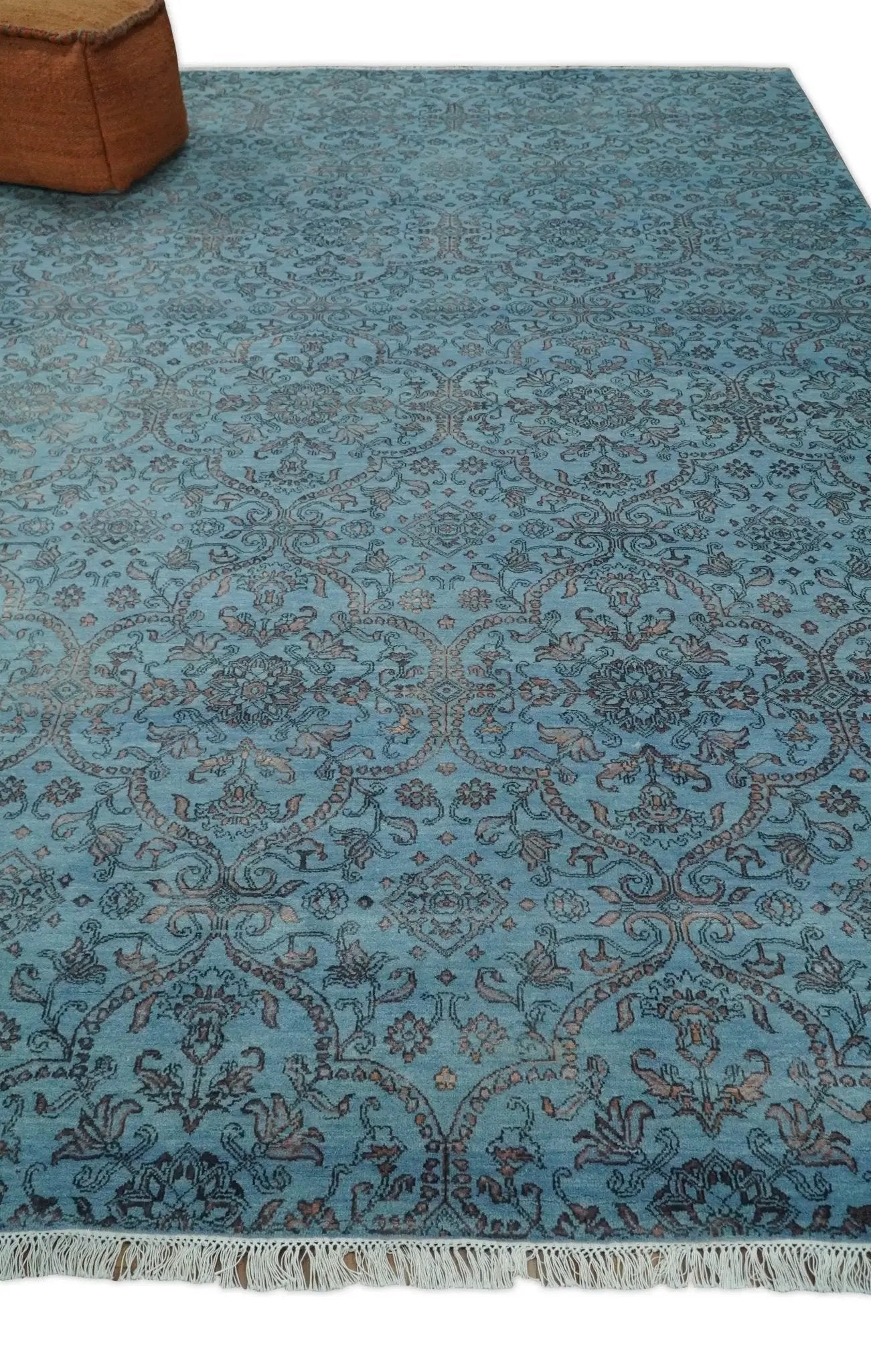 9x12 Fine Hand Knotted Blue and Brown Traditional Persian Wool and Silk Area Rug by The Rug Decor