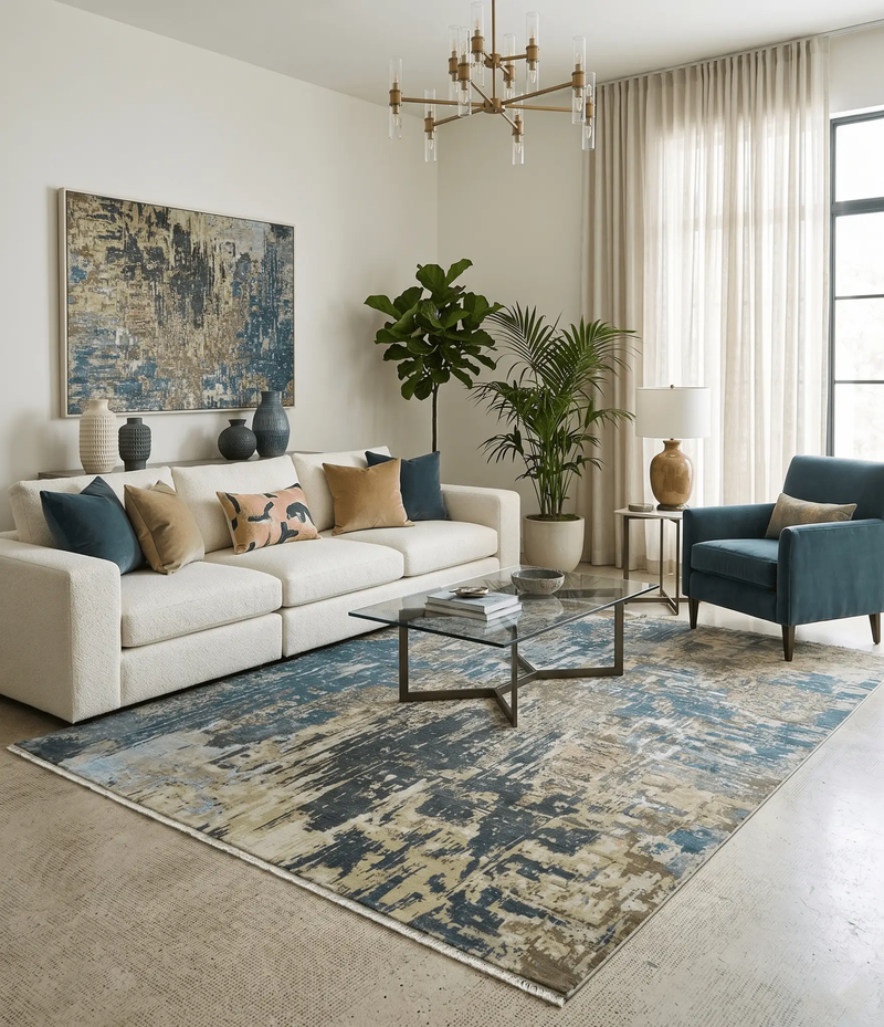 9x12 Fine Hand Knotted Brown Multicolor Modern Abstract Wool Area Rug by The Rug Decor