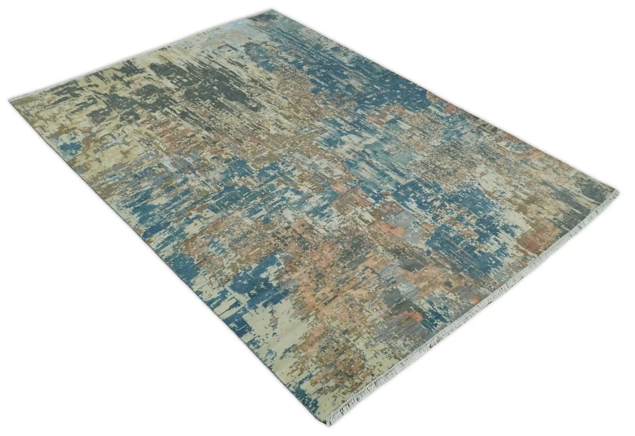 9x12 Fine Hand Knotted Brown Multicolor Modern Abstract Wool Area Rug by The Rug Decor