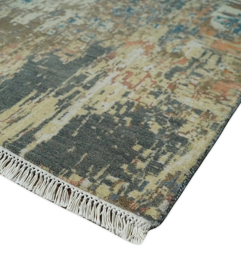 9x12 Fine Hand Knotted Brown Multicolor Modern Abstract Wool Area Rug by The Rug Decor