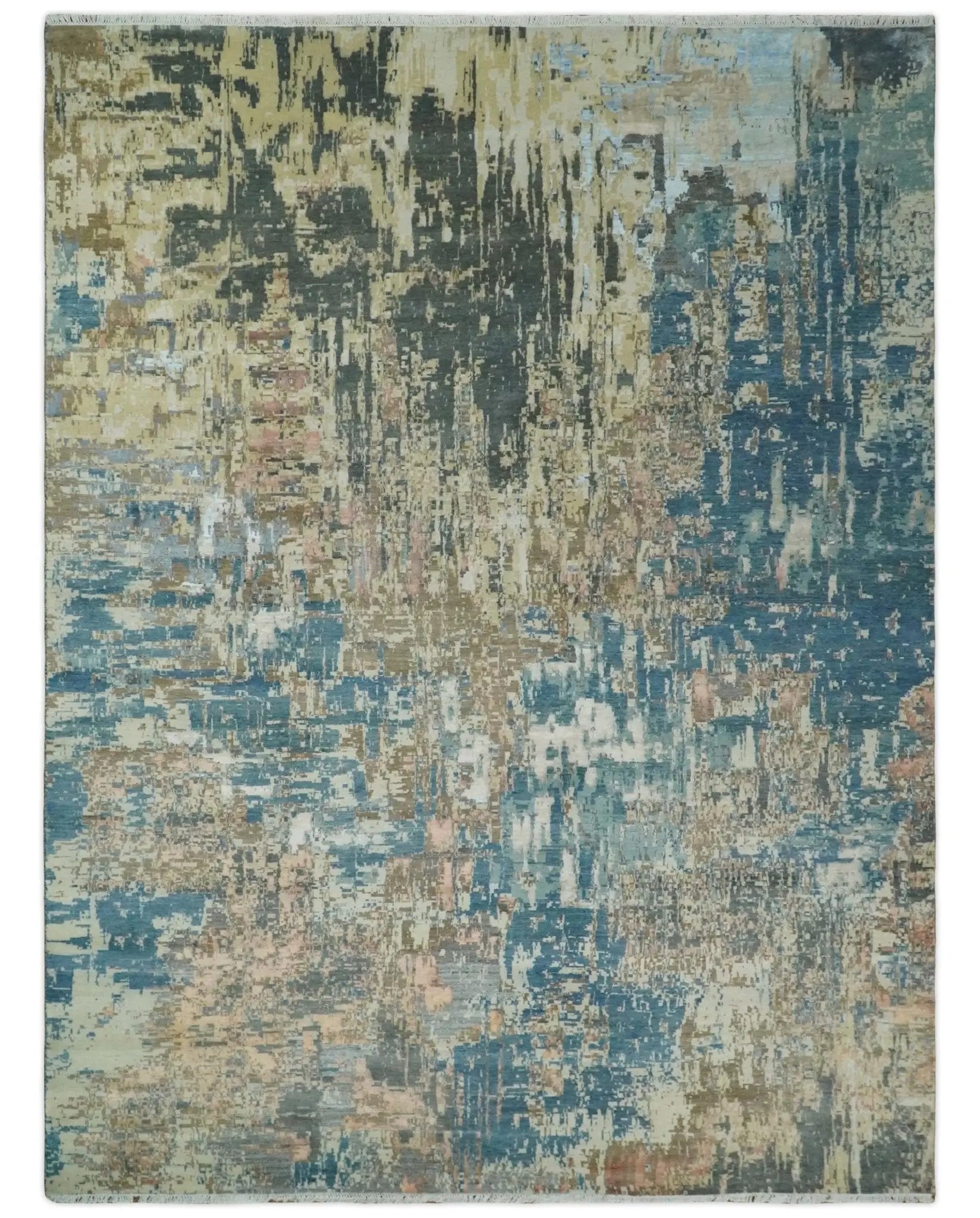 9x12 Fine Hand Knotted Brown Multicolor Modern Abstract Wool Area Rug by The Rug Decor
