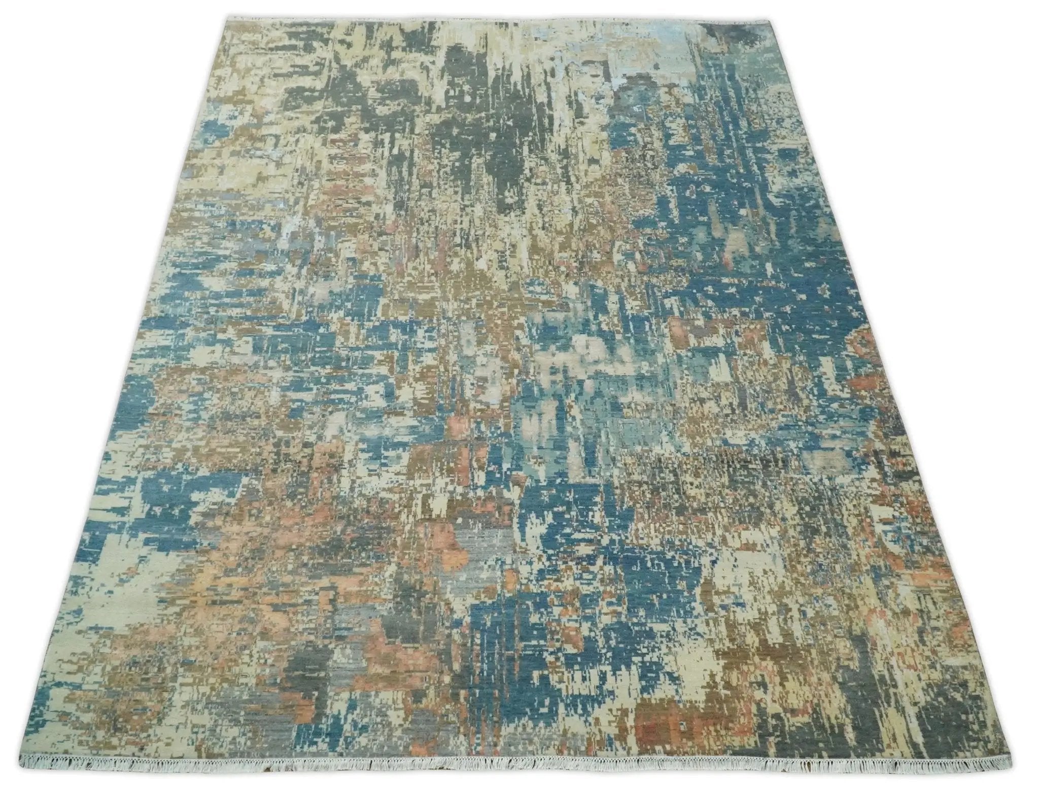 9x12 Fine Hand Knotted Brown Multicolor Modern Abstract Wool Area Rug by The Rug Decor