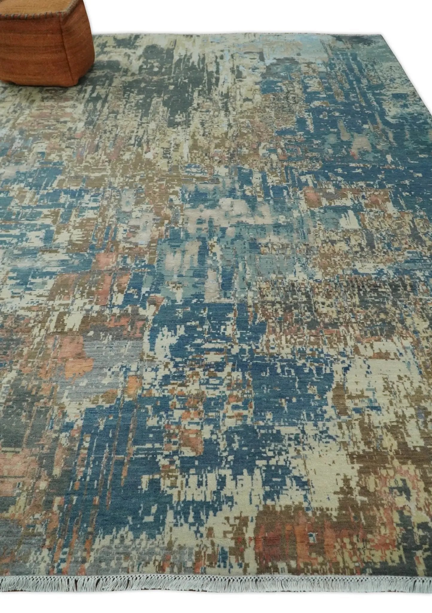 9x12 Fine Hand Knotted Brown Multicolor Modern Abstract Wool Area Rug by The Rug Decor