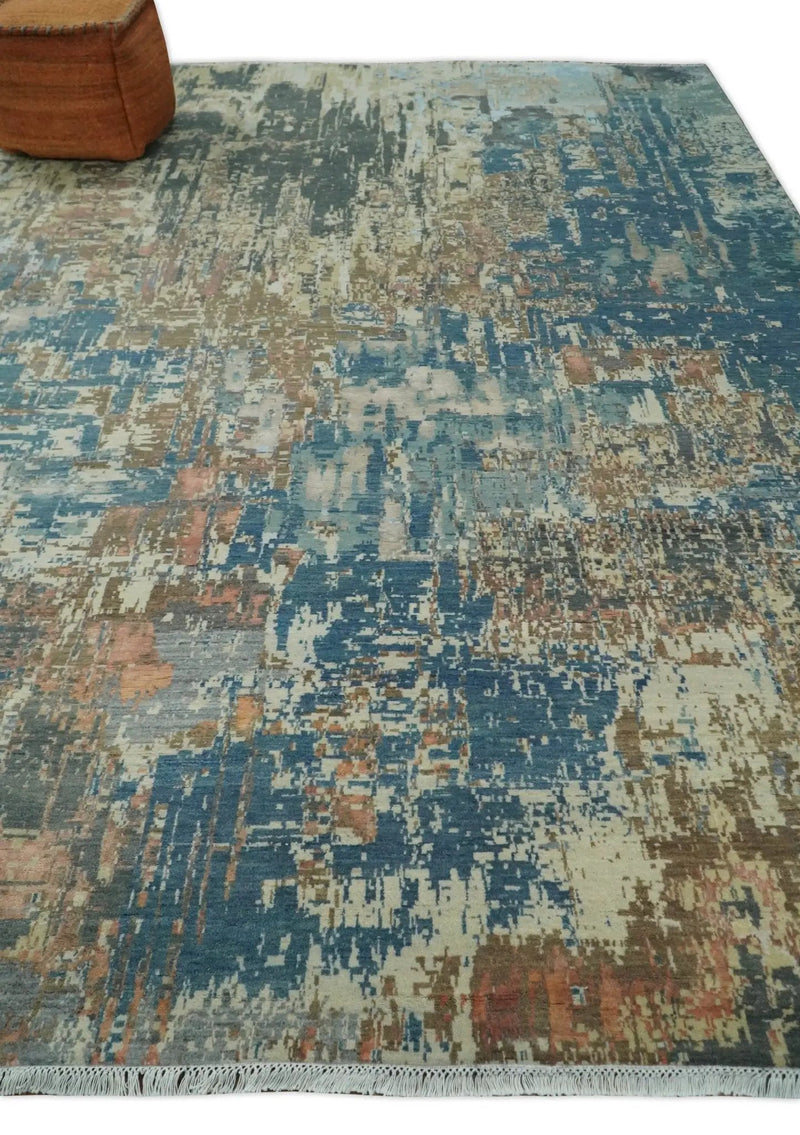 9x12 Fine Hand Knotted Brown Multicolor Modern Abstract Wool Area Rug by The Rug Decor