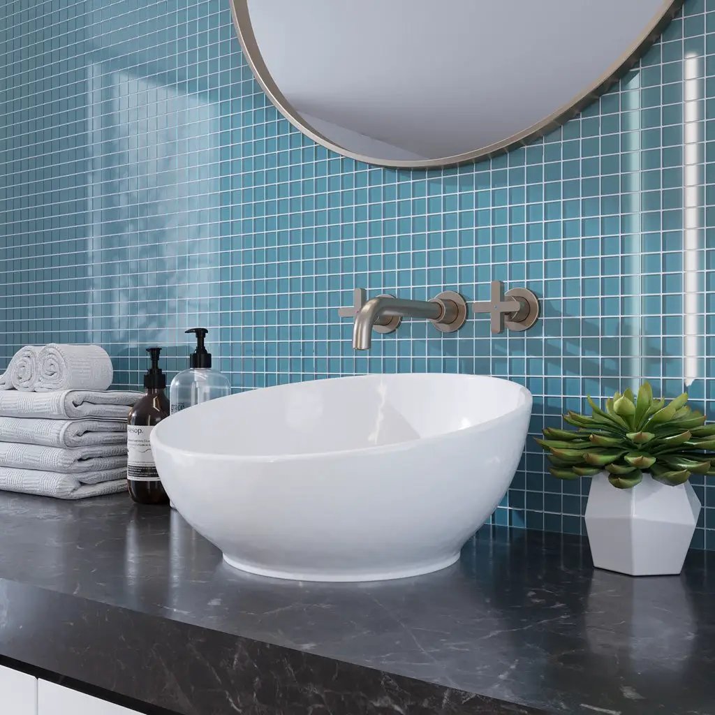 Sky Blue 12x12 Glossy Square Glass Mosaic Tile (10 pack, 9.67 sq ft/case) by Apollo Tile