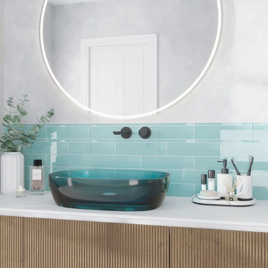 Sky Blue 0.5x12 Glossy Glass Pencil Tile Trim (10 pack, 0.5 sq ft/case) by Apollo Tile