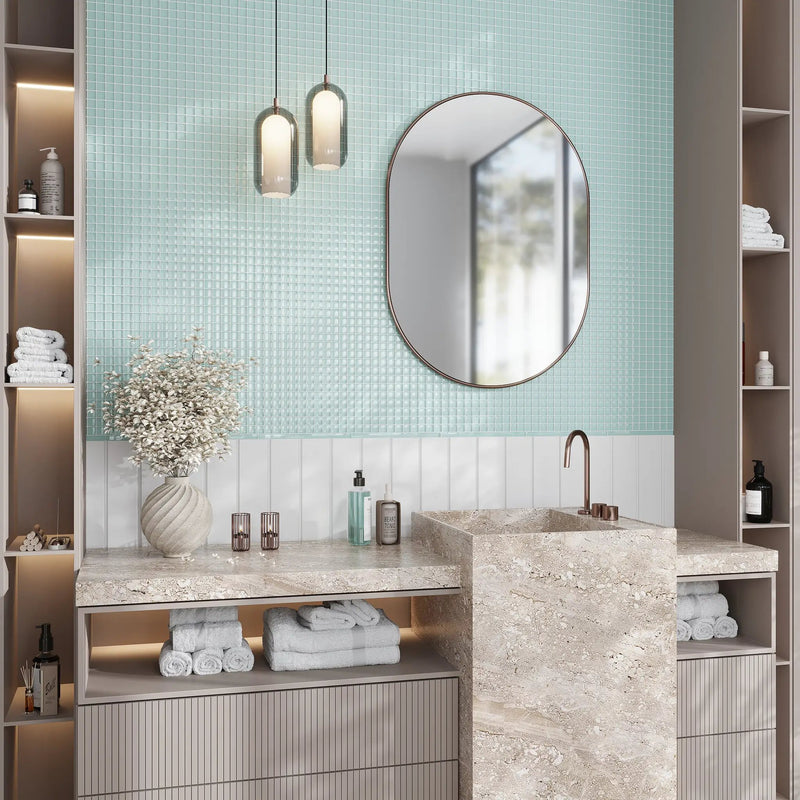 Blizzard Blue 0.5x12 Glossy Glass Pencil Tile Trim (10 pack, 0.5 sq ft/case) by Apollo Tile