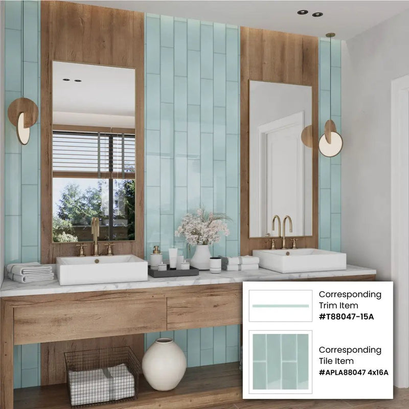 Blizzard Blue 0.5x12 Glossy Glass Pencil Tile Trim (10 pack, 0.5 sq ft/case) by Apollo Tile