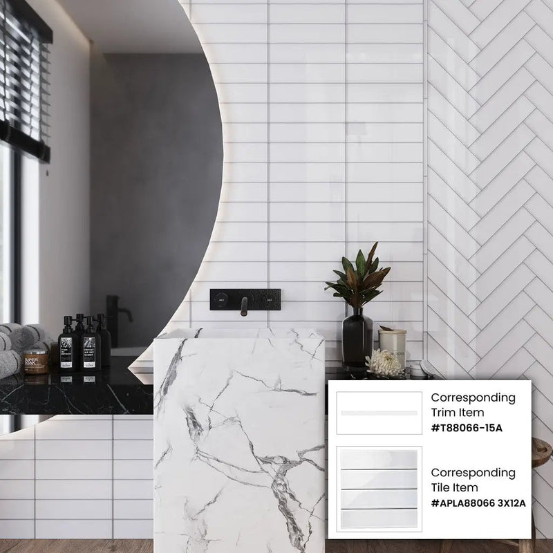 White 0.5x12 Glass Glossy Pencil Tile Trim (10 pack, 0.5 sq ft/case) by Apollo Tile