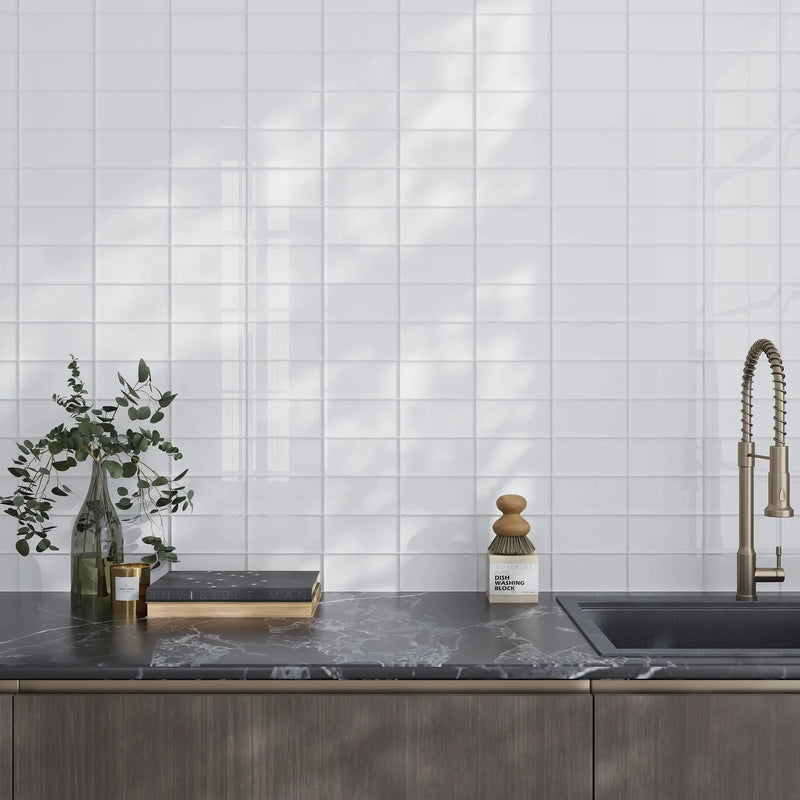 White 3x6 Glossy Subway Glass Tile (40 pack, 5 sq ft/case) by Apollo Tile