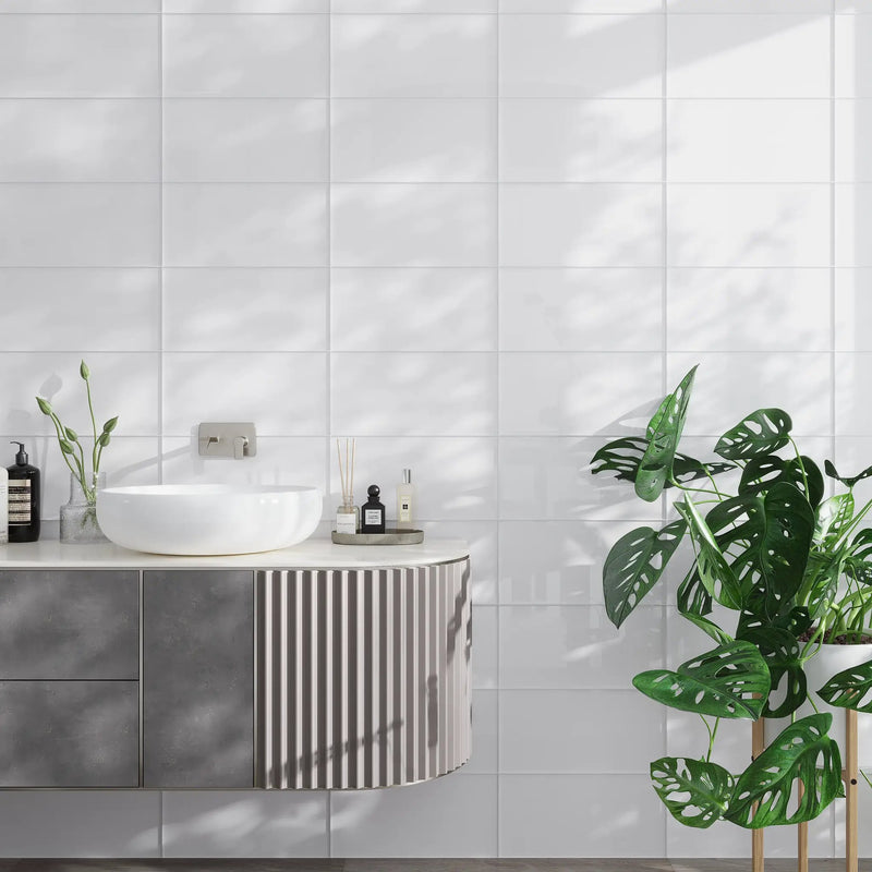 White 8x16 Glossy Subway Glass Tile (15 pack, 13.33 sq ft/case) by Apollo Tile