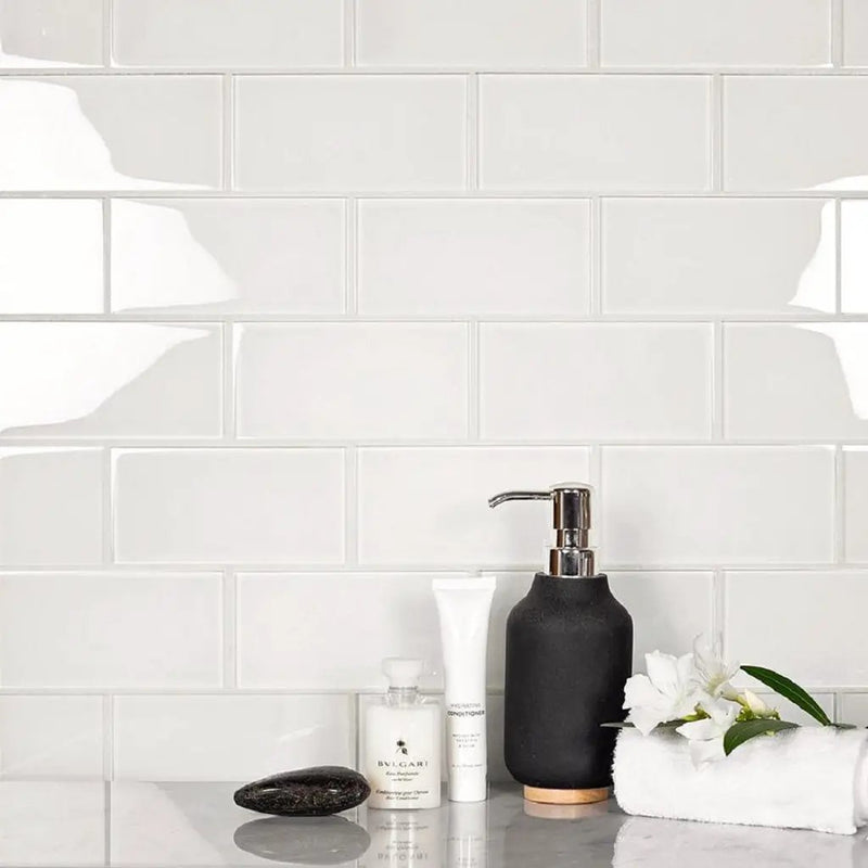 White 3x6 Glossy Subway Glass Tile (40 pack, 5 sq ft/case) by Apollo Tile