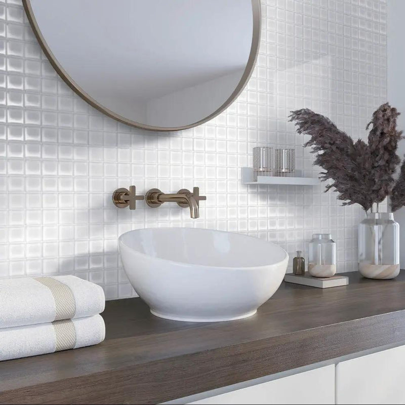 White 12x12 Glossy Square Glass Mosaic Tile (10 pack, 9.67 sq ft/case) by Apollo Tile