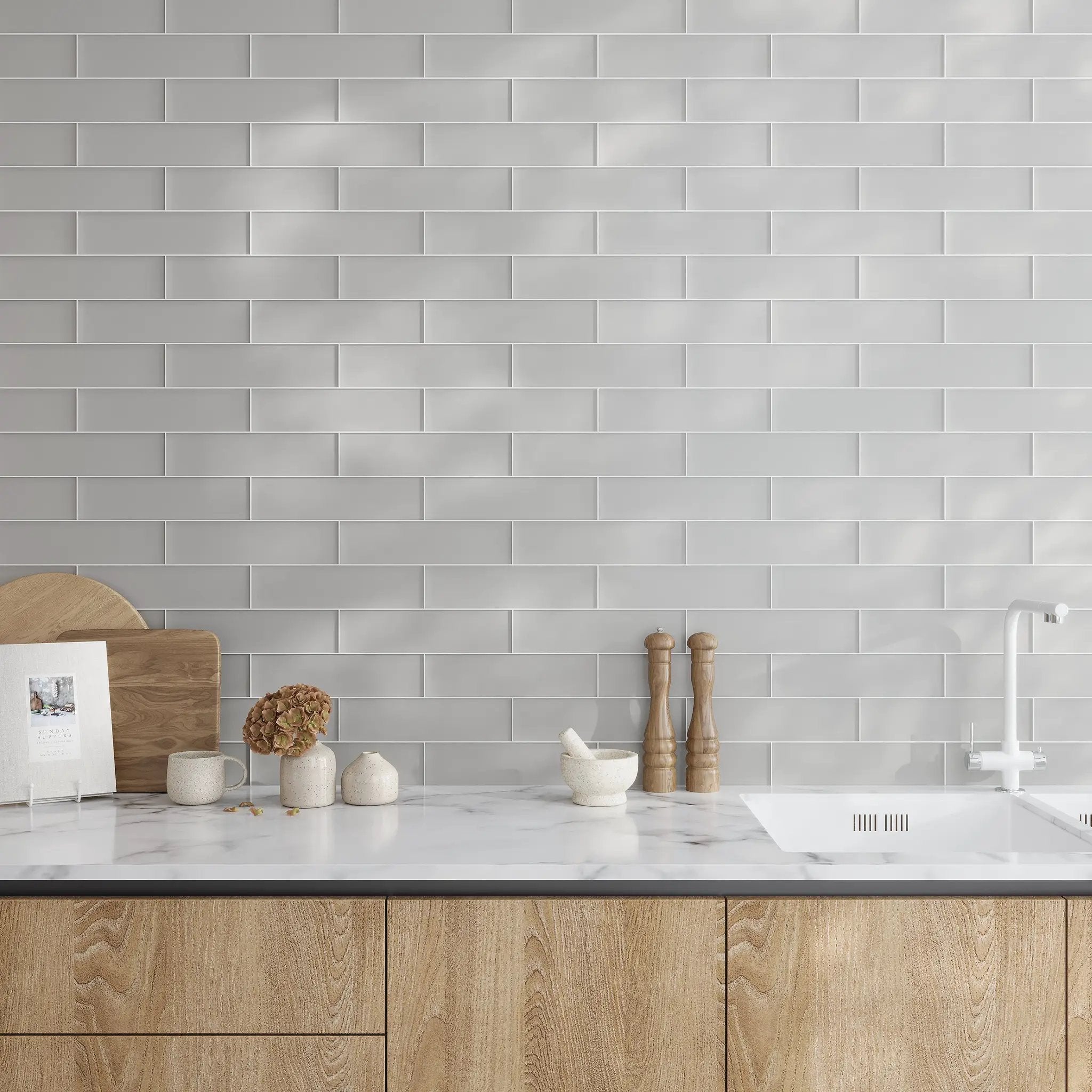 Beige 3x12 Matte Subway Glass Tile (20 pack, 5 sq ft/case) by Apollo Tile