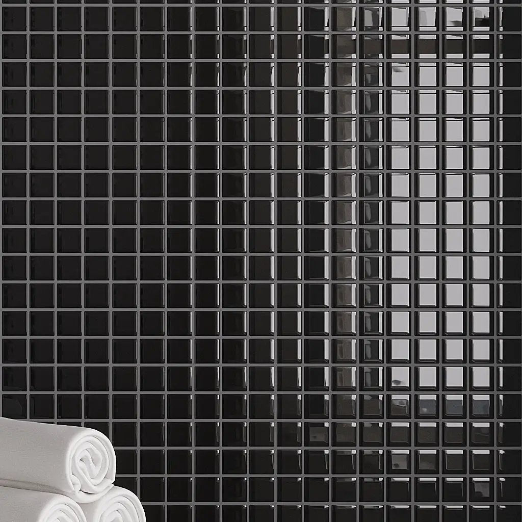 Black 12x12 Glossy Square Glass Mosaic Tile (10 pack, 9.67 sq ft/case) by Apollo Tile