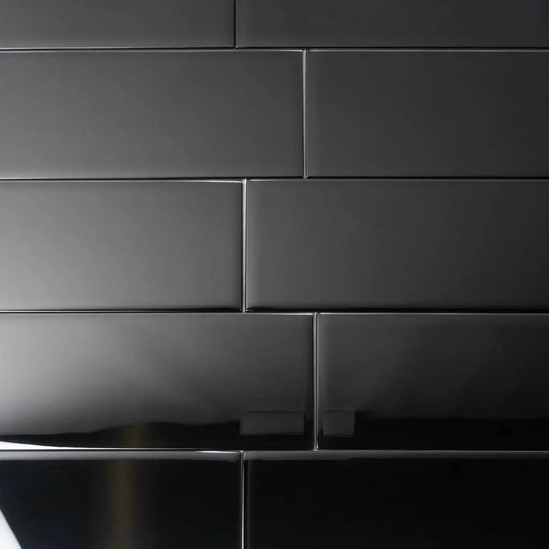 Black 4x16 Glossy Subway Glass Tile (12 pack, 5.33 sq ft/case) by Apollo Tile