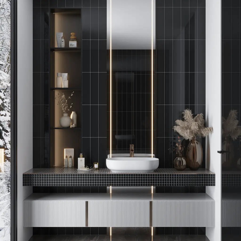 Black 12x12 Glossy Square Glass Mosaic Tile (10 pack, 9.67 sq ft/case) by Apollo Tile