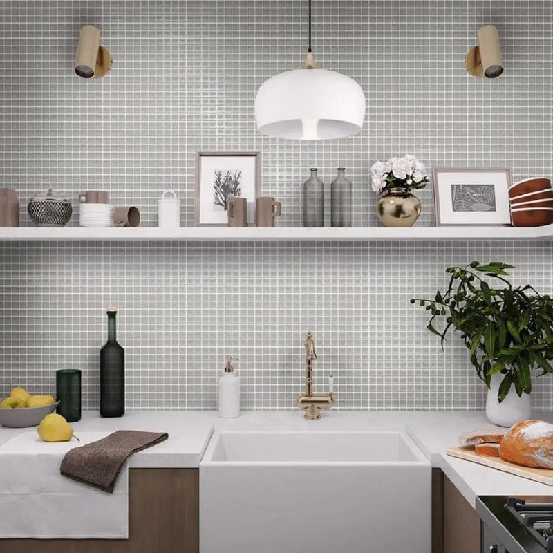Gray 12x12 Glossy Square Glass Mosaic Tile (10 pack, 9.67 sq ft/case) by Apollo Tile