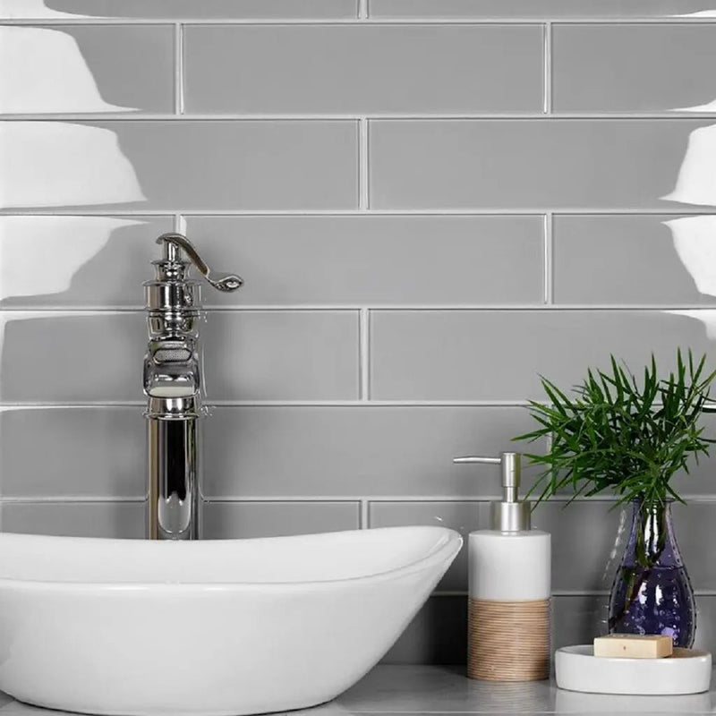 Gray 3x12 Glossy Subway Glass Tile (20 pack, 5 sq ft/case) by Apollo Tile
