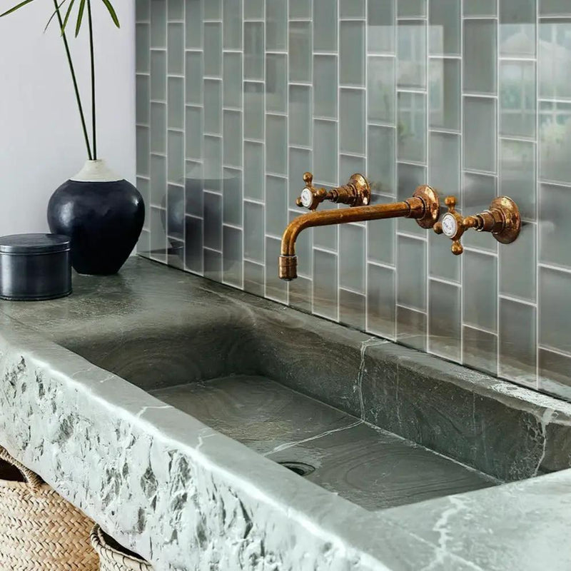 Stone Blue 3x6 Glossy Subway Glass Tile (40 pack, 5 sq ft/case) by Apollo Tile