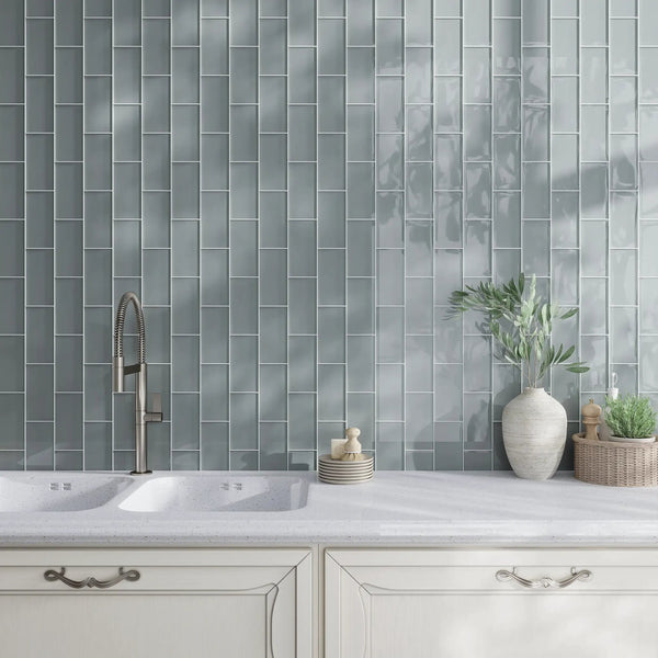 Stone Blue 3x6 Glossy Subway Glass Tile (40 pack, 5 sq ft/case)