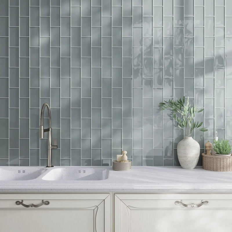 Stone Blue 3x6 Glossy Subway Glass Tile (40 pack, 5 sq ft/case) by Apollo Tile