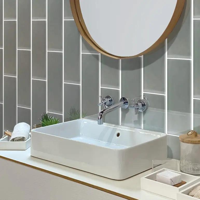 Gray 4x16 Glossy Subway Glass Tile (12 pack, 5.33 sq ft/case) by Apollo Tile