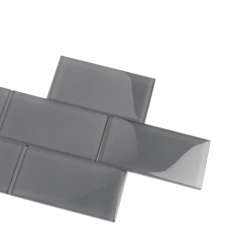 Coin Gray 3x6 Glossy Subway Glass Tile (40 pack, 5 sq ft/case)
