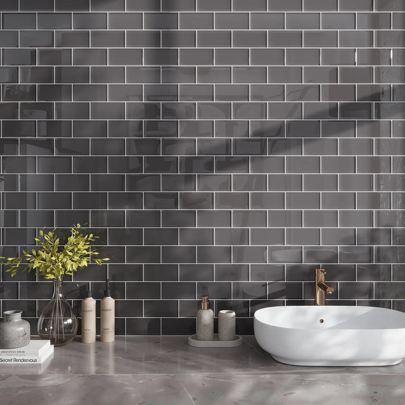 Ash Gray 3x6 Glossy Subway Glass Tile (40 pack, 5 sq ft/case) by Apollo Tile