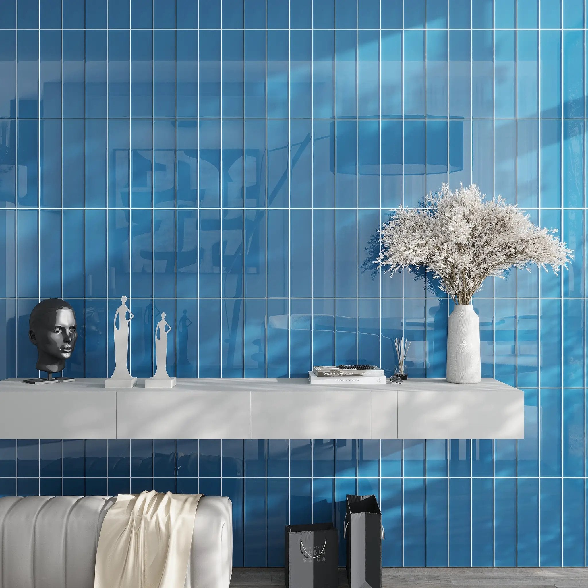 Cerulean Blue 4x16 Glossy Subway Glass Tile (12 pack, 5.33 sq ft/case) by Apollo Tile