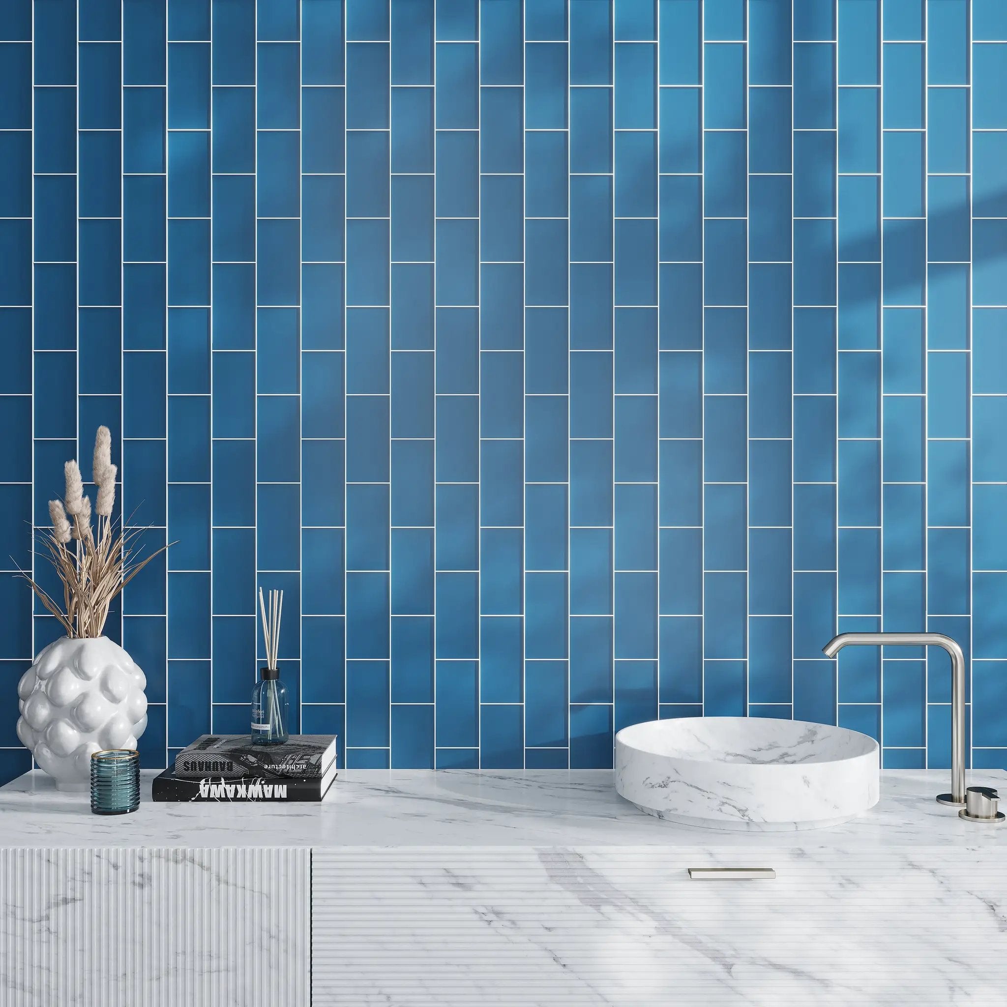 Cerulean Blue 3x6 Matte Subway Glass Tile (40 pack, 5 sq ft/case) by Apollo Tile