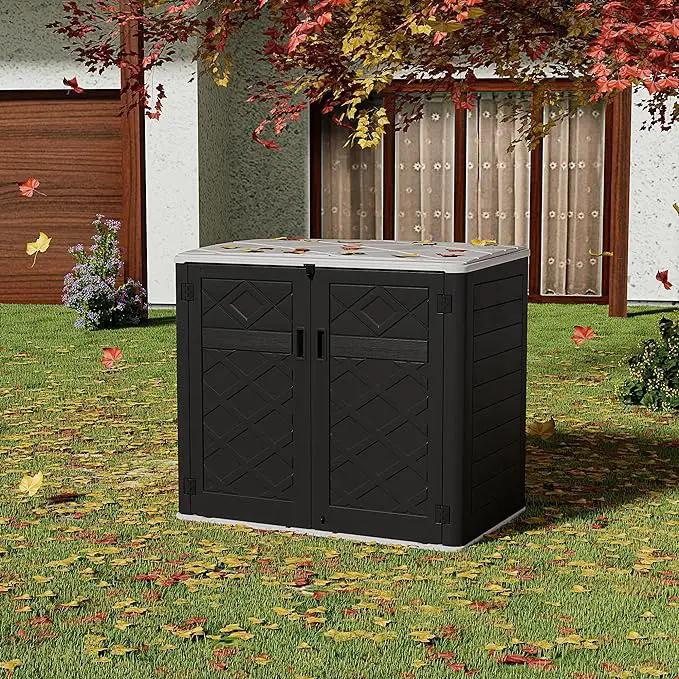 HOMSPARK Storage Shed Weather Resistance, Multi-Purpose Outdoor Storage Cabinet for Backyards and Patios, Horizontal Storage Shed for Lawnmower, Patio Accessories (Black & White, X Large - 48 cu.ft) by GreenHaven Gardens