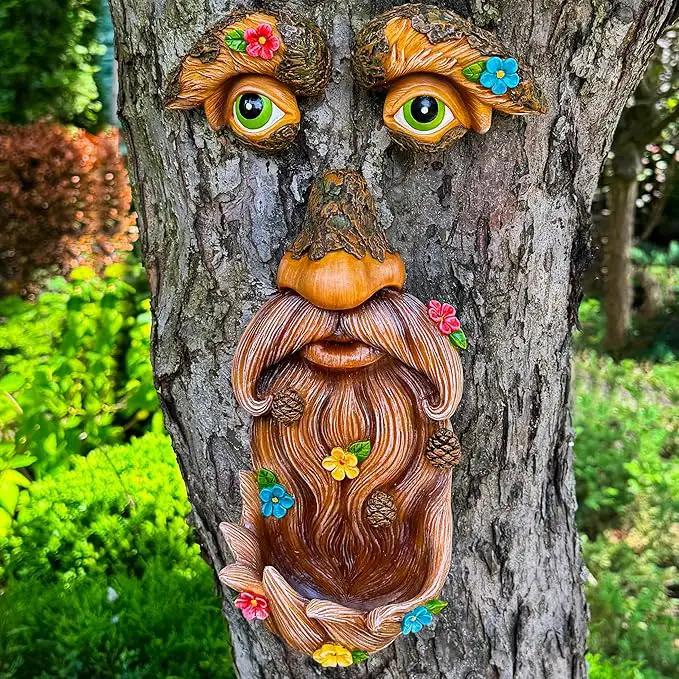 Mood Lab Tree Face Decor - Outdoor Tree Bird Feeder - Old Man Tree Face Decoration - Tree Garden Hugger - Yard Art Statues by GreenHaven Gardens