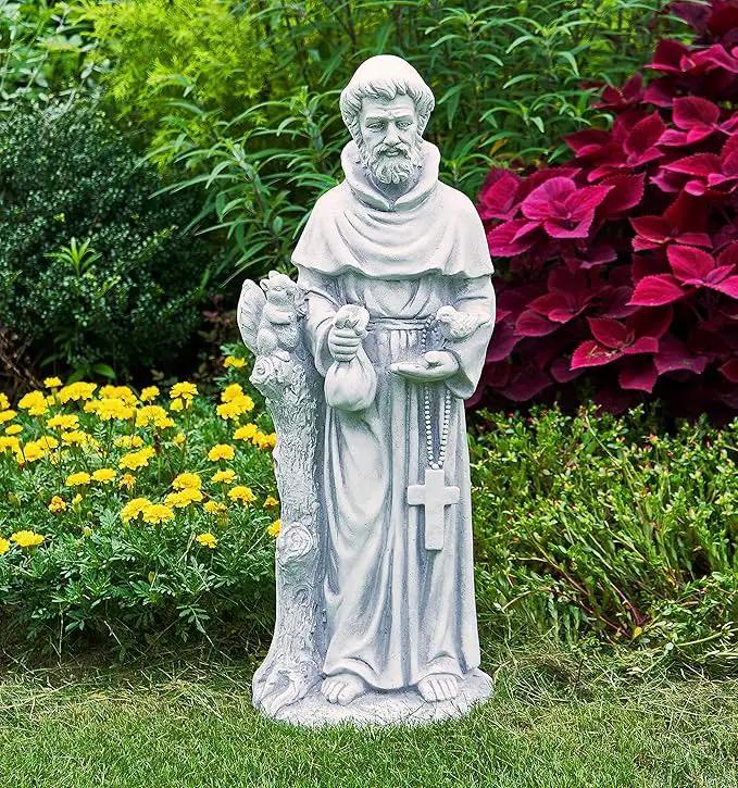 TOETOL St Francis Garden Statues 31 Inch Saint Francis of Assisi Catholic Christian Yard Decor Lawn Garden Patio Outdoor Sculptures Magnesium Oxide Stone Grey Garden Art Decorations by GreenHaven Gardens