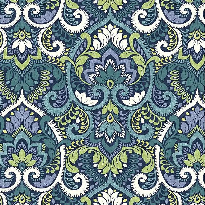 Arden Seat Cushion, 21 x 21, Rain-Proof, Fade Resistant, Cushion for Patio Dining, Adirondack, and Outdoor Chairs Sapphire Aurora Blue Damask by GreenHaven Gardens