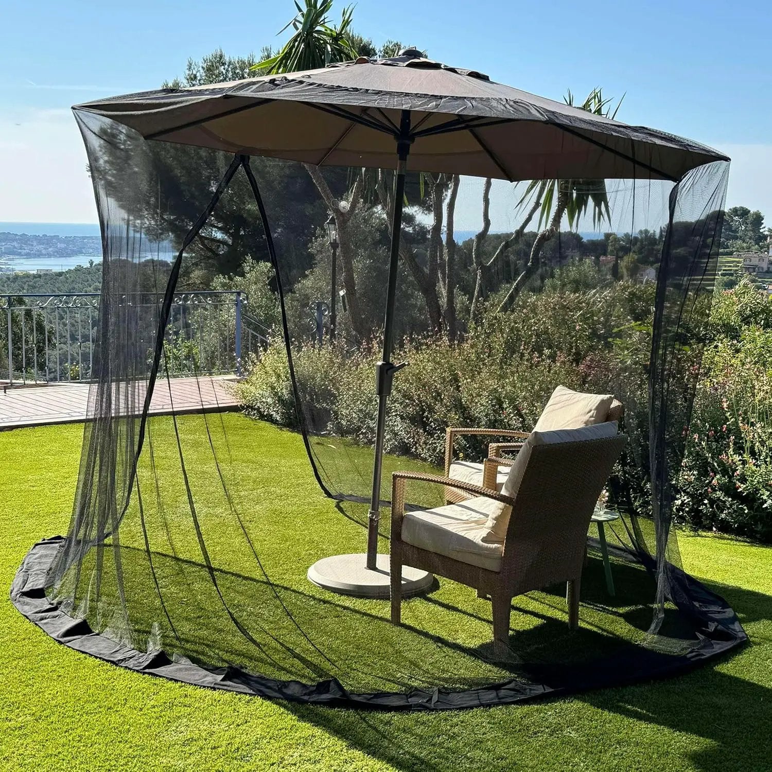 Mosquito Net for Umbrella 9.2 FT | Large Sizes & Fabric Designed for Outdoors | Insect House Screen Netting for Patio, Porch & Garden Terrace | Outside Canopy Bug & Fly Protection Enclosure by GreenHaven Gardens