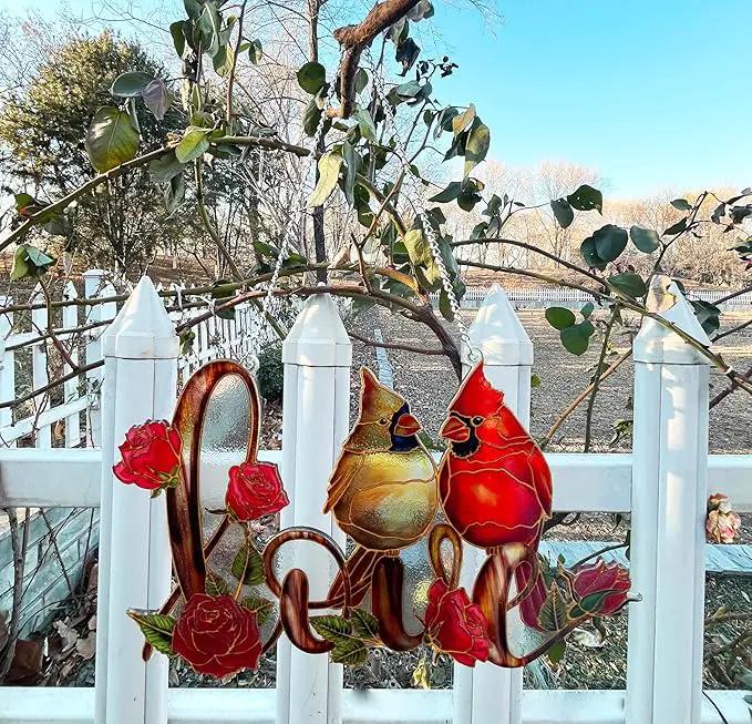 Love with Red Cardinal Suncatcher Red Bird Stained Glass Suncatchers Window Hanging Ornament for Home Decor for Valentine's Day Mother's Day Women Mom Birds Lovers Friends (Love) by GreenHaven Gardens