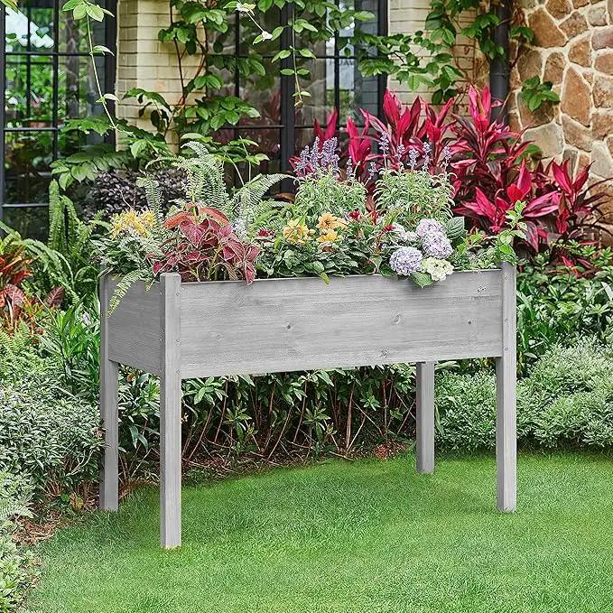 Yaheetech 1pc Raised Garden Bed Outdoor with Legs Horticulture Elevated Wood Planter Boxes w/Stable Rectangle Structure Standing Planter for Vegetables Flowers Herbs Planting,Gray by GreenHaven Gardens