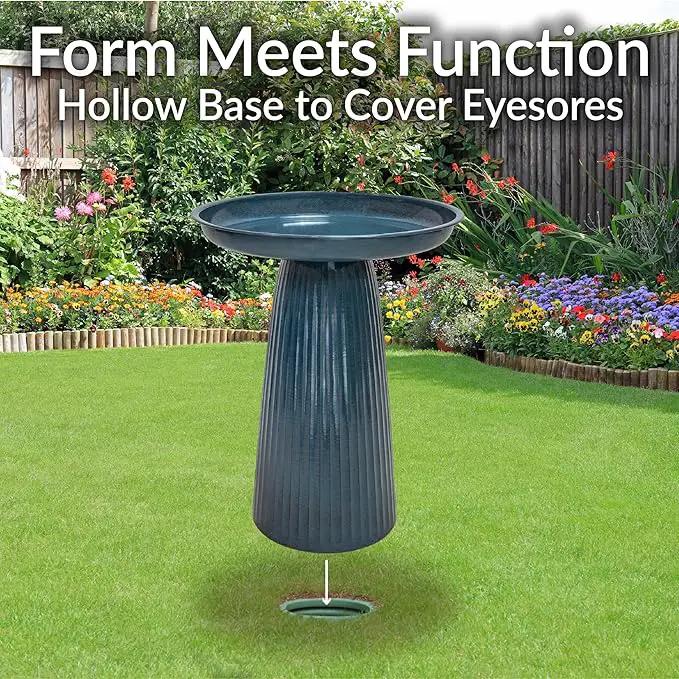 Sunnydaze Gleeful Garden Metal Bird Bath for Outdoors - Large Decorative Iron Birdbath - 23-Inch - Blue Glaze by GreenHaven Gardens