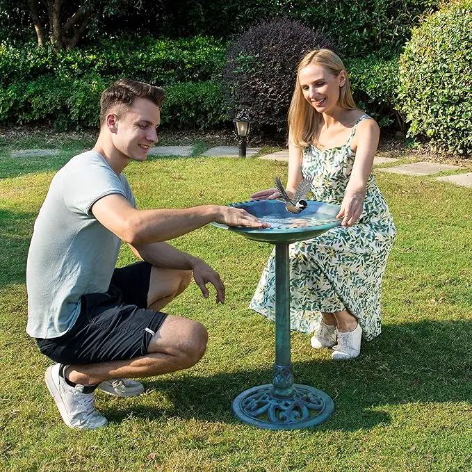 VIVOHOME 28 Inch Height Polyresin Lightweight Antique Outdoor Garden Bird Bath Green by GreenHaven Gardens