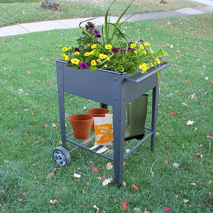 GarraÌ Raised Planter Box -Garden Cart with Wheels, Movable Square Outdoor Elevated Garden Bed with Wheels- Grow Vegetables Flowers Herbs on Patio, Deck, or Yard by GreenHaven Gardens