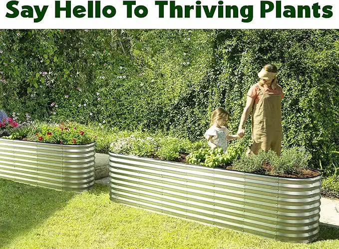 Galvanized Raised Garden Beds Outdoor // 8×2×2 ft Planter Raised Beds for Gardening, Vegetables, Flowers (Silver) // Large Metal Garden Box // Patented Tool-Free Design by GreenHaven Gardens