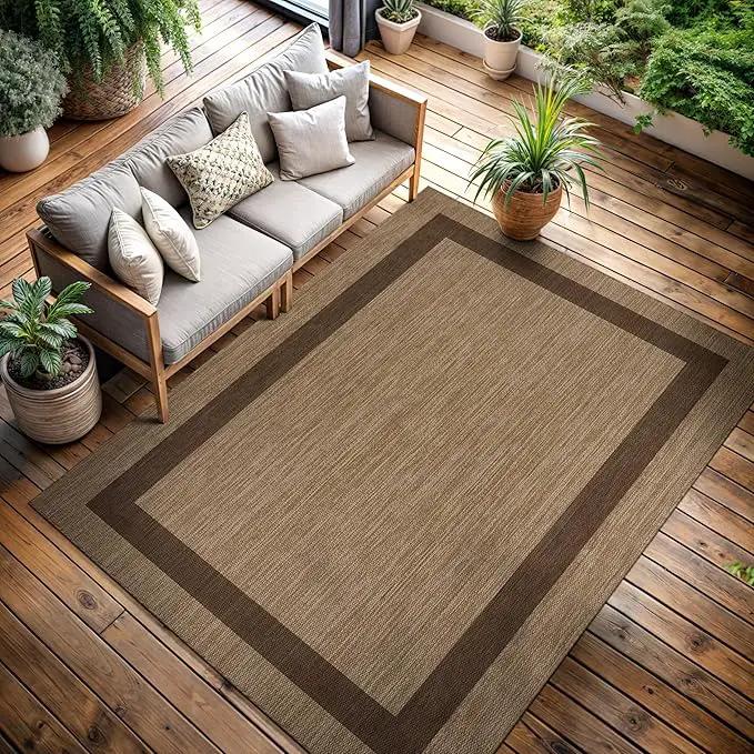 CAMILSON Outdoor Rug 5x7 - Modern Outside Rugs for Patios Porches Waterproof Durable Washable Non-Shedding, Easy-to-Clean Indoor Outdoor Area Carpet (5 x 7, Bordered - Jute) by GreenHaven Gardens