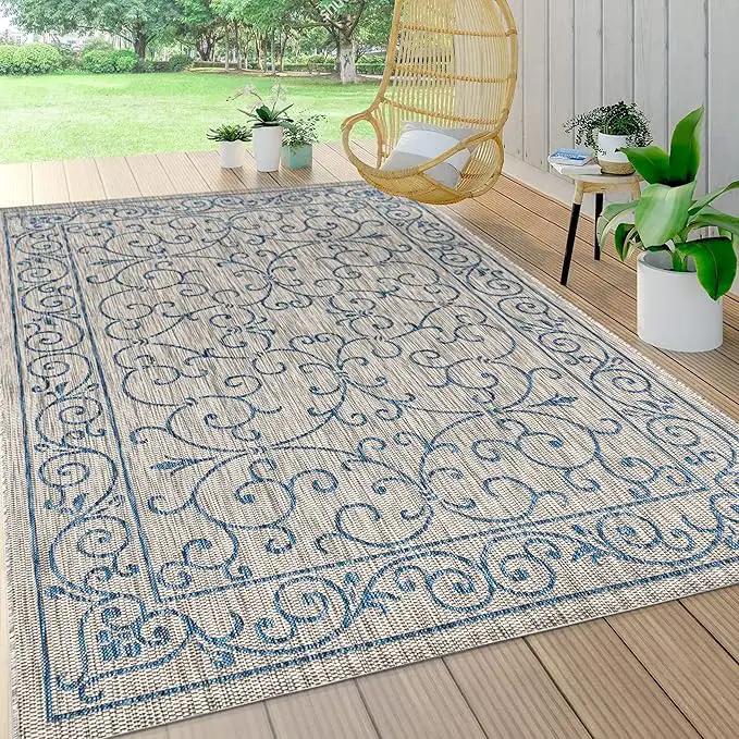 JONATHAN Y SMB106C-9 Charleston Vintage Filigree Textured Weave Indoor Outdoor Area Rug Classic Coastal Easy Cleaning Bedroom Kitchen Backyard Patio Non Shedding, 9 X 12, Gray/Navy by GreenHaven Gardens